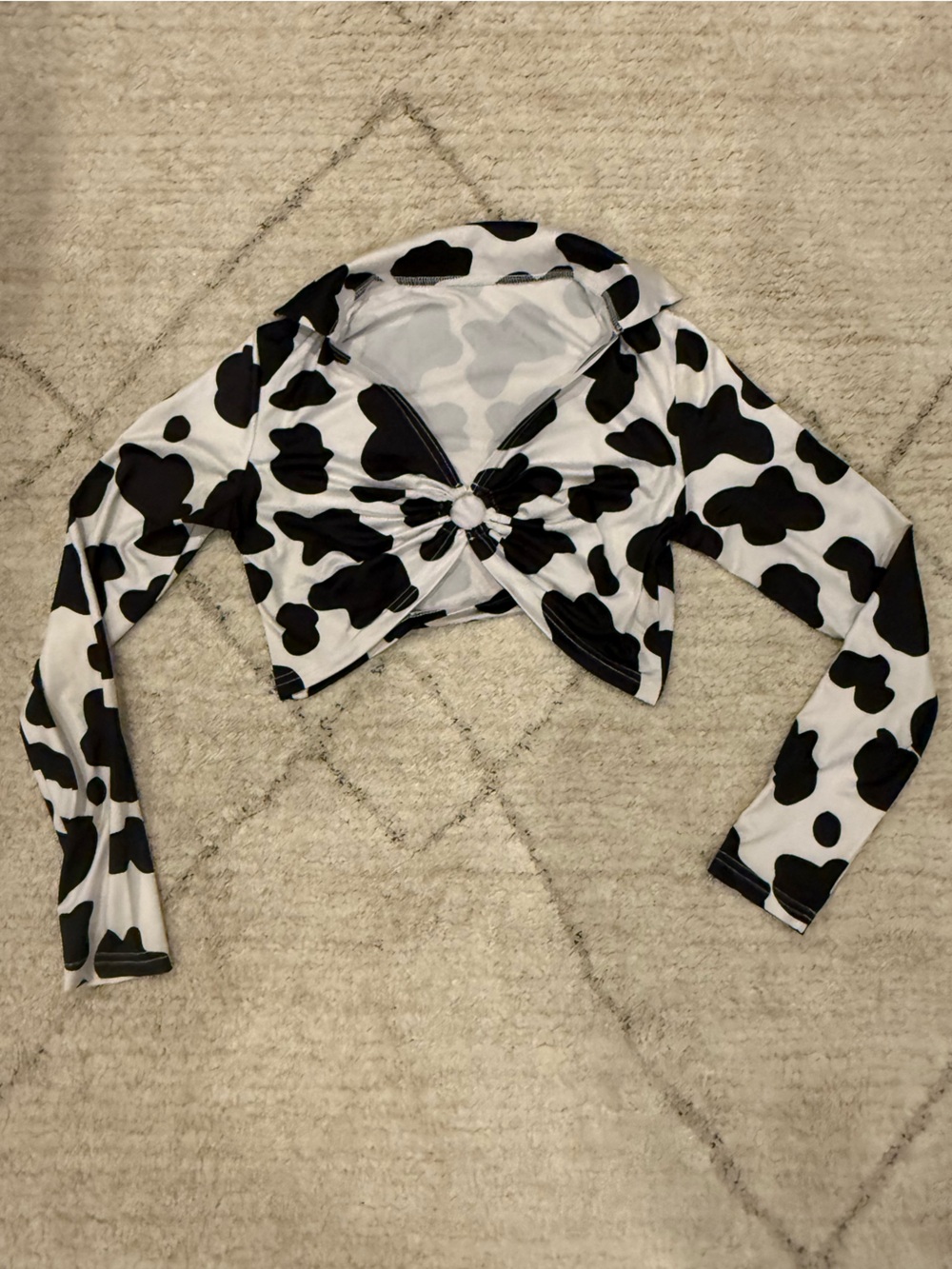 Women’s Black and White Cow Print Long Sleeve Cropped Top Size S/M